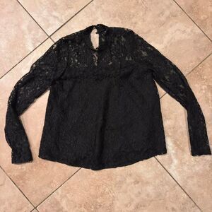 Abercrombie Black Lace Long Sleeve Top XS – Sheer Floral Elegant Blouse